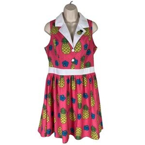 Sourpuss Pink Pineapple Print Rockabilly Tiki Dress